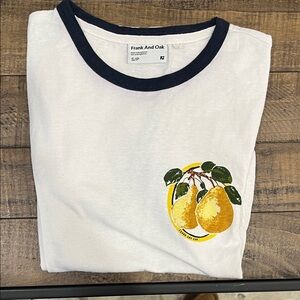 Frank & Oak White Tee with Pear Graphic NWOT never worn